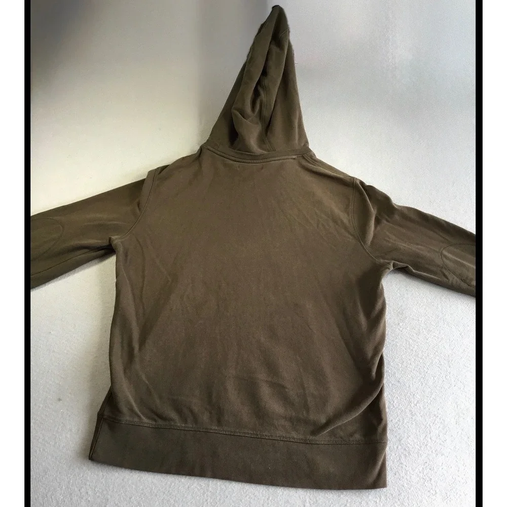 Banana Republic Core Temp Hoodie Mens Medium Olive Green Elbow Patch Pullover